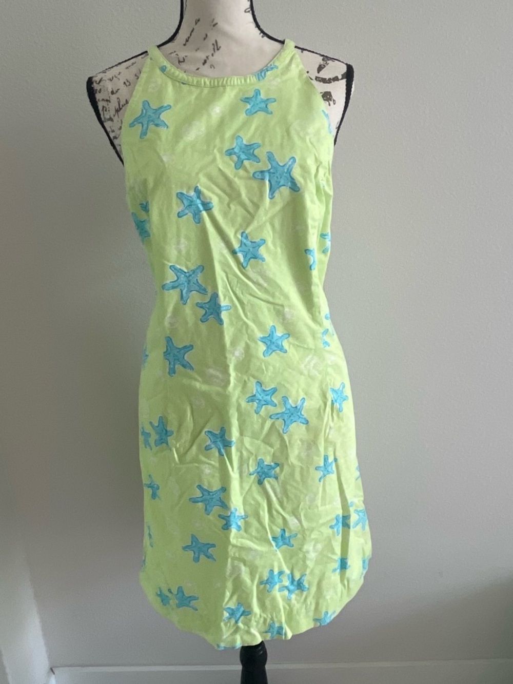 Lilly Pulitzer Lime Green Dress with Blue Starfish Print
